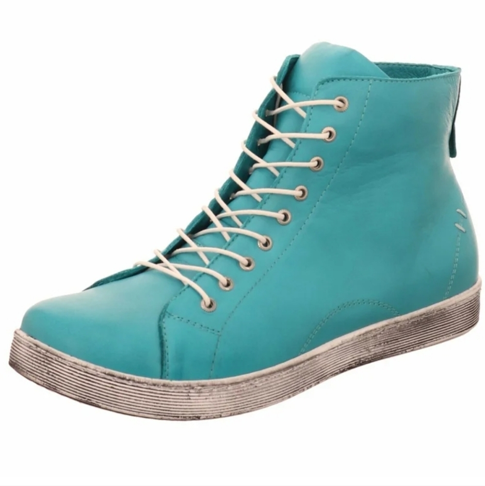 Andrea Conti Made In Italy Turquoise Leather High-Top Sneakers Sz 40/US 9
